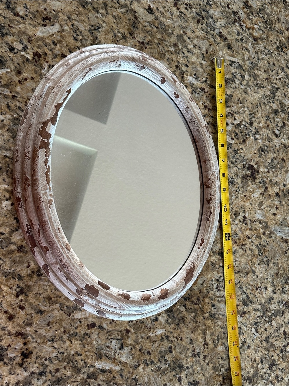 Wooden Oval Wall Mirror in White Distressed Paint, lake home, vintage, farmhouse